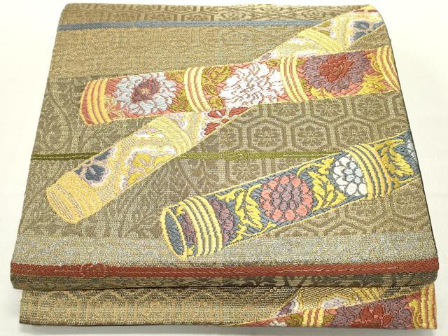平和屋着物●六通柄袋帯　唐織　亀甲花唐草竹文　金糸　正絹　逸品　DAAY0402ob