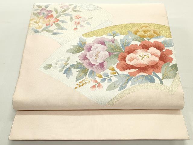 平和屋着物●爪掻き本綴れ　八寸名古屋帯　地紙重ね草花文　金銀糸　正絹　逸品　DAAY0414ob