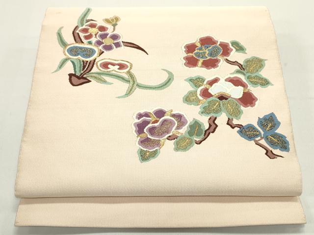 平和屋着物●爪掻き本綴れ　八寸名古屋帯　更紗花文　金糸　正絹　逸品　DAAY0419ob