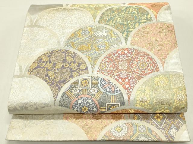 平和屋着物●六通柄袋帯　唐織　古代錦繍青海波文　金糸　正絹　逸品　DAAY0432ob