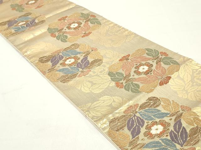 平和屋着物●六通柄袋帯　作家者　古代草花文　金糸　正絹　逸品　DAAY0458ob 平和屋着物○六通柄袋帯 作家者 古代草花文 金糸 正絹 逸品