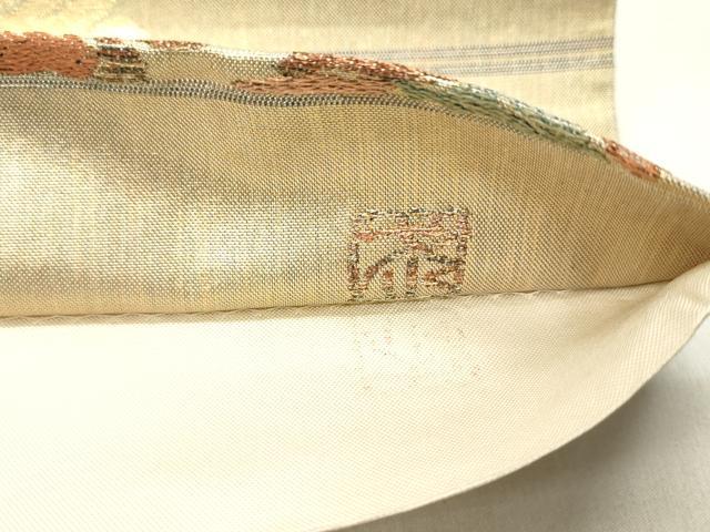 平和屋着物●六通柄袋帯　作家者　古代草花文　金糸　正絹　逸品　DAAY0458ob 平和屋着物○六通柄袋帯 作家者 古代草花文 金糸 正絹 逸品