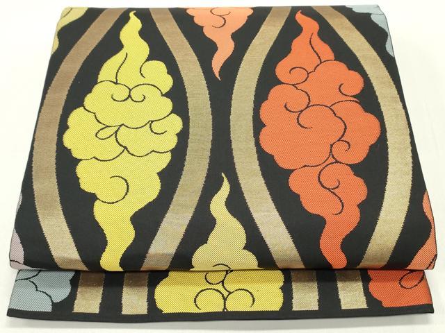 平和屋着物●全通柄　本袋帯　立涌雲文　黒地　金糸　正絹　逸品　未使用　DAAY0497ob