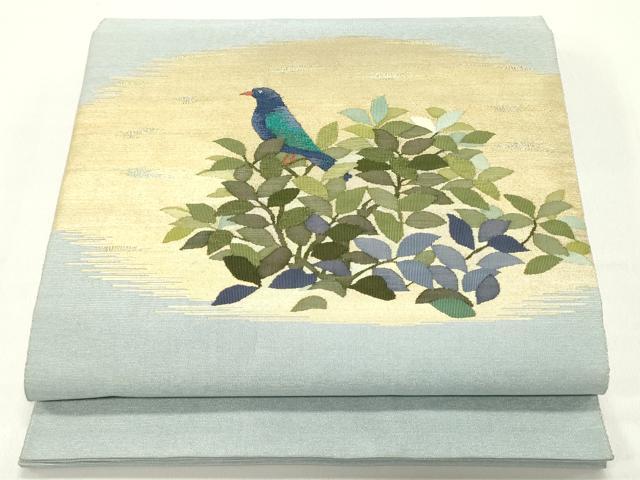平和屋着物●太鼓柄袋帯　すくい織　休み鳥枝葉文　正絹　逸品　DAAY0507ob