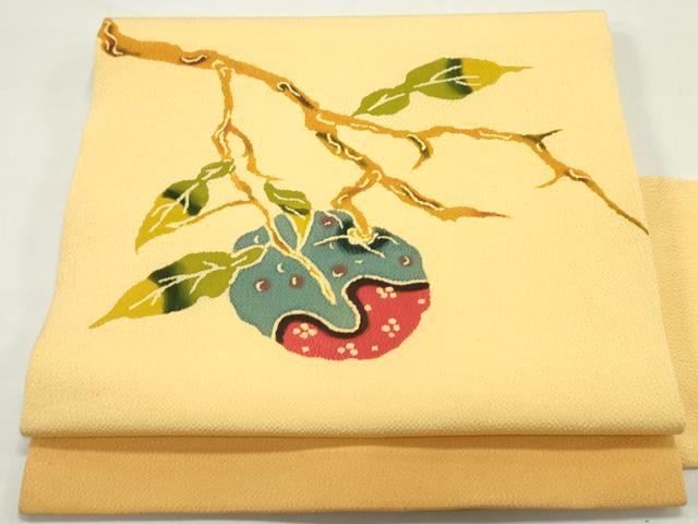 平和屋着物●九寸名古屋帯　型染め　成り物　鬼しぼ縮緬　正絹　逸品　DAAY0510ob