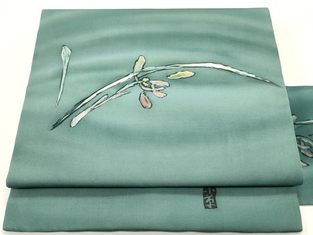 平和屋着物●塩瀬　九寸名古屋帯　作家者　ろうけつ染め　霞草花文　正絹　逸品　DAAY0514ob