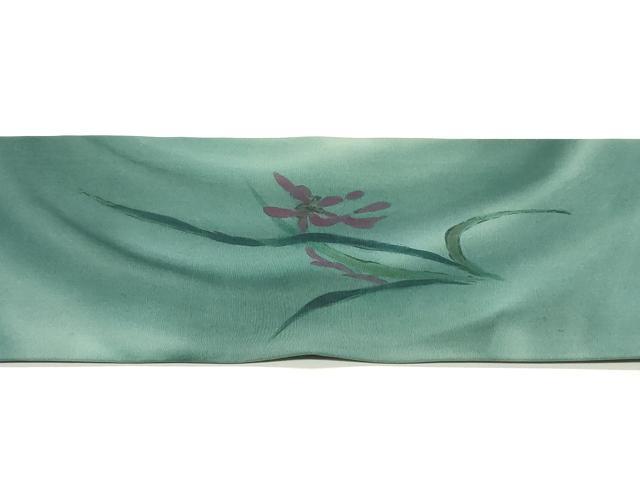 平和屋着物●塩瀬　九寸名古屋帯　作家者　ろうけつ染め　霞草花文　正絹　逸品　DAAY0514ob 平和屋着物○塩瀬 九寸名古屋帯 作家者 ろうけつ染め 霞草花文 正絹