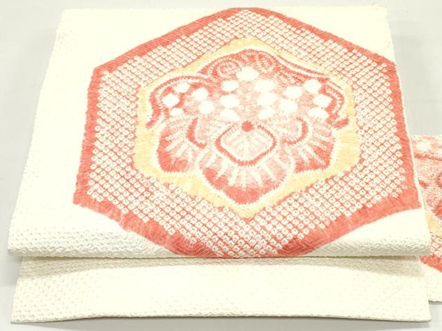 平和屋着物●名門　藤娘きぬたや・総絞り　九寸名古屋帯　幾何学花文　正絹　逸品　DAAY0515ob