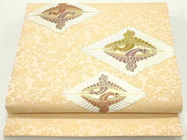 平和屋着物●九寸開き名古屋帯　唐織　双鶴菱文　金糸　正絹　逸品　DAAY0517ob