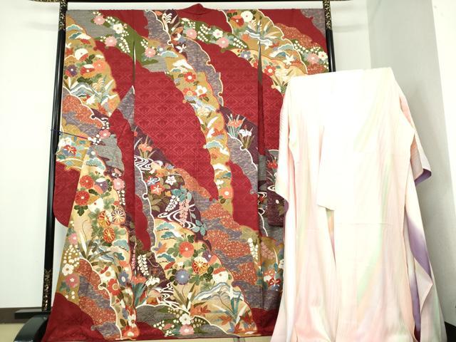 平和屋着物●豪華振袖　長襦袢(袷)セット　駒刺繍　雪輪重ね鴛鴦花文　金彩　正絹　逸品　DAAY1004ps