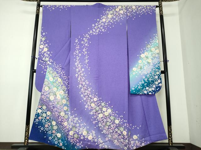 平和屋着物○豪華振袖 長襦袢(袷・半衿刺繍)・袋帯セット 絞り 舞桜