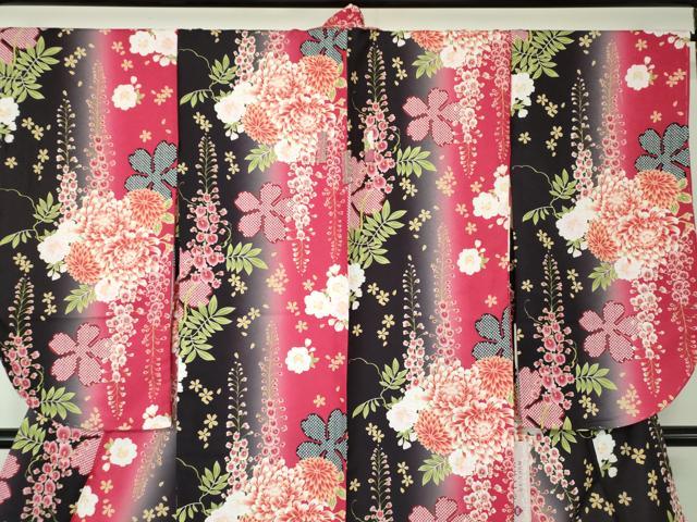 平和屋着物●二尺袖　小振袖　乱菊　藤花房　暈し染め　着付説明書付き　洗える着物　逸品　新品　DAAY1011ps 平和屋着物○二尺袖 小振袖 乱菊 藤花房 暈し染め 着付