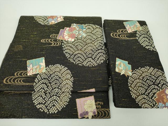 平和屋着物●つけ帯　唐織　青海波　源氏香花文　黒地　金糸　正絹　逸品　未使用　DAAY1031ps