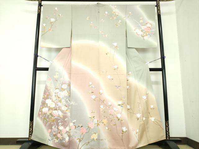 平和屋着物●訪問着　駒刺繍　吉祥花文　木蓮　暈し染め　金彩　正絹　逸品　DAAY1051ps