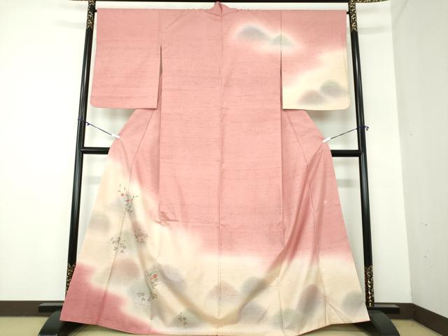 平和屋着物●石川県指定無形文化財　牛首紬　白山工房　手織り　訪問着　刺繍　草花文　正絹　逸品　DAAY1054ps