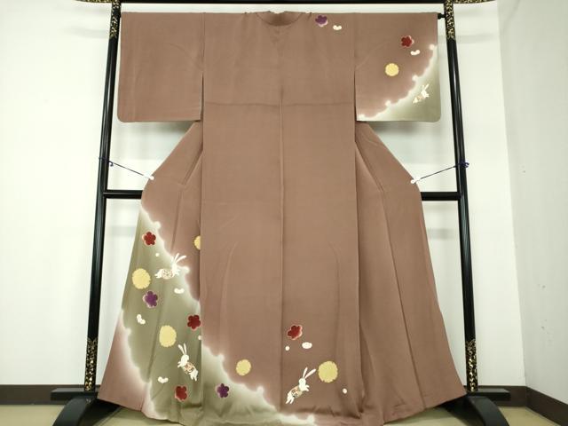 平和屋着物●訪問着　跳兎　雪輪花文　鬼しぼ縮緬　暈し染め　金彩　正絹　逸品　DAAY1072ps