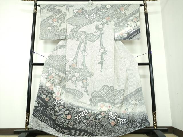 平和屋着物●訪問着　総絞り　地紙花文　金銀彩　正絹　逸品　DAAY1074ps