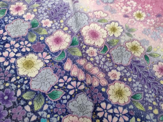 平和屋着物○豪華振袖 おぼろ染め 襲絞り 辻が花 銀通し地 正絹 逸品