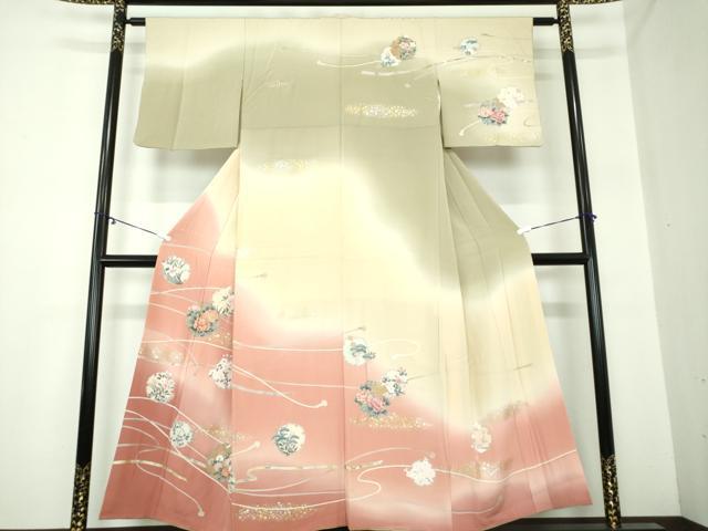 平和屋着物●訪問着　駒刺繍　雪輪花文　暈し染め　金銀彩　正絹　逸品　DAAY1089ps