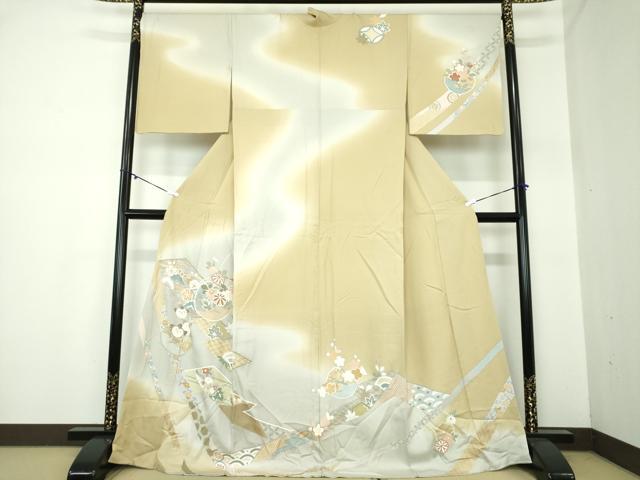 平和屋着物●訪問着　吉祥花文　暈し染め　金彩　ロング丈　正絹　逸品　DAAY1113ps