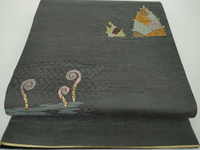 平和屋着物●六通柄袋帯　紬地　薇筍　金糸　正絹　逸品　DAAY1122ps