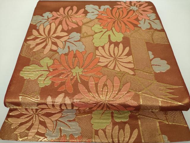平和屋着物●西陣　川島織物　六通柄　本袋帯　竹垣菊文　乱菊　金糸　正絹　逸品　DAAY1126ps