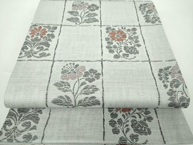 平和屋着物▽六通柄袋帯　スリーシーズン帯　春　夏　秋　小花市松文　ラメ糸　さが美扱い　正絹　逸品　DAAY1133ps