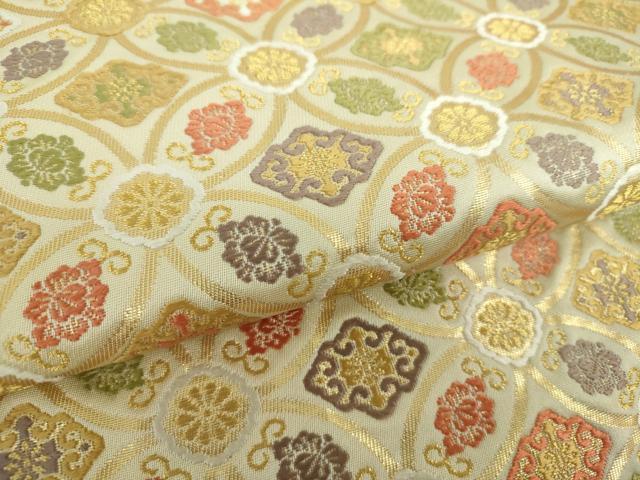 平和屋着物○六通柄袋帯 唐織 七宝花文 金糸 正絹 逸品 DAAY1137ps