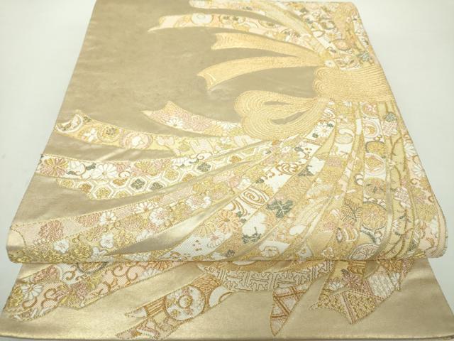 平和屋着物●西陣河村織物謹製・手織り　六通柄袋帯　手おり　能衣大熨斗文　金糸　引箔　正絹　逸品　DAAY1139ps