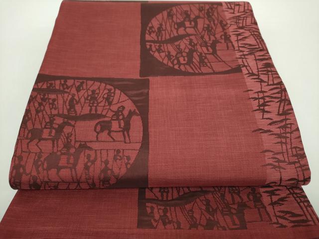 平和屋着物●名門木屋太　今河織物　六通柄袋帯　市松人物鳥獣文　正絹　逸品　未使用　DAAY1152ps