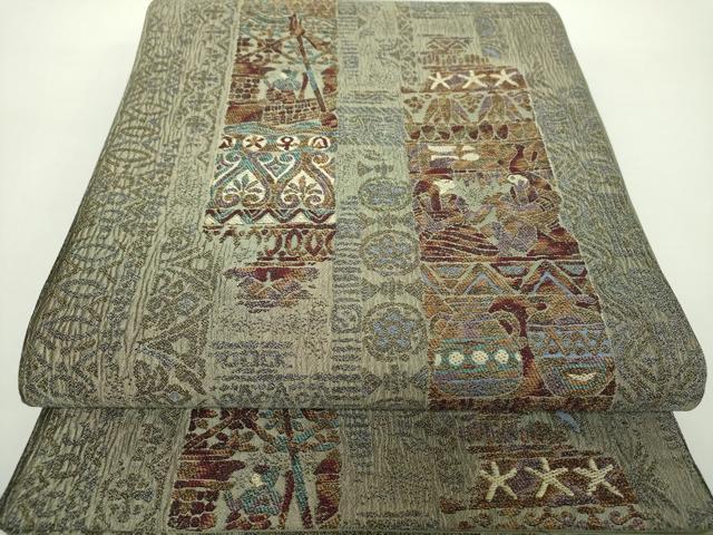 平和屋着物●六通柄袋帯　コプト間道　ラメ糸　やまと誂製　正絹　逸品　DAAY1153ps