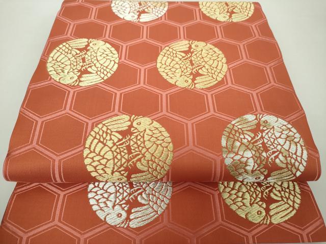 平和屋着物●俵屋　人間国宝　喜多川平朗  有職織物　九寸開き名古屋帯　花鳥丸文　正絹　逸品　DAAY1177ps