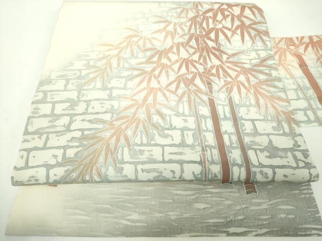 平和屋着物●塩瀬　九寸名古屋帯　友禅　作家物　笹竹文　正絹　逸品　DAAY1188ps