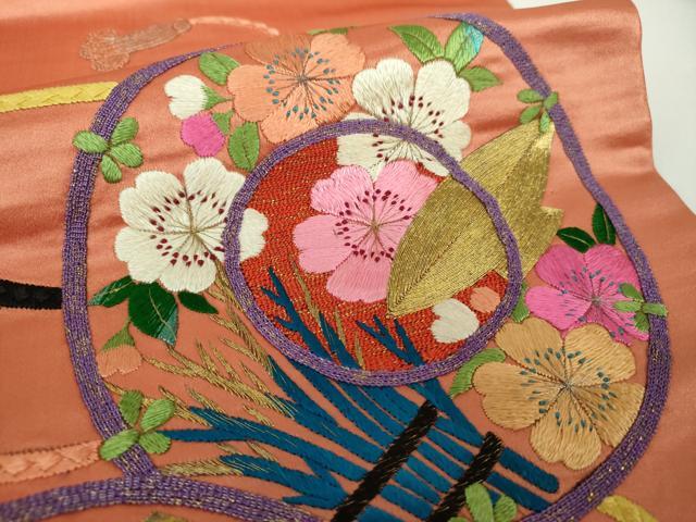 平和屋着物○アンティーク 大正ロマン 九寸名古屋帯 駒刺繍 総刺繍 鏡