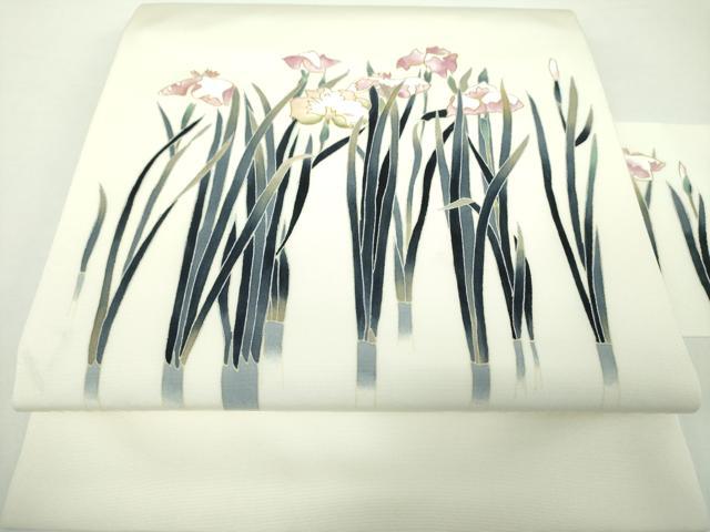 平和屋着物●塩瀬　九寸名古屋帯　杜若　金銀彩　正絹　逸品　DAAY1192ps