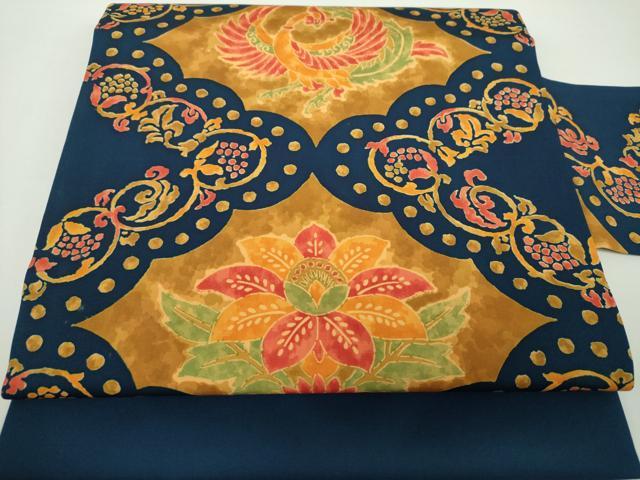 平和屋着物●塩瀬　九寸名古屋帯　型染　鳳凰花菱文　正絹　逸品　未使用　DAAY1217ps