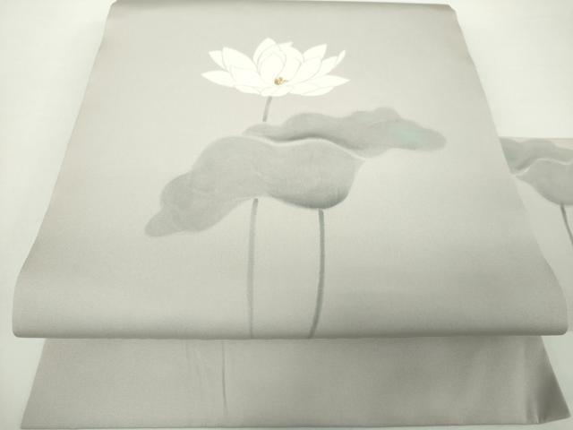 平和屋着物●塩瀬　九寸名古屋帯　手描き　睡蓮　正絹　逸品　DAAY1218ps