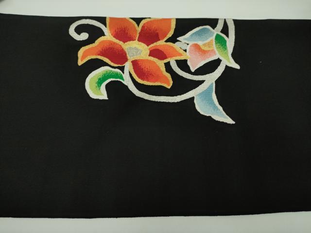 平和屋着物●爪掻き本綴れ　八寸名古屋帯　更紗花文　黒地　金銀糸　正絹　逸品　DAAY1225ps 平和屋着物○爪掻き本綴れ 八寸名古屋帯 更紗花文 黒地