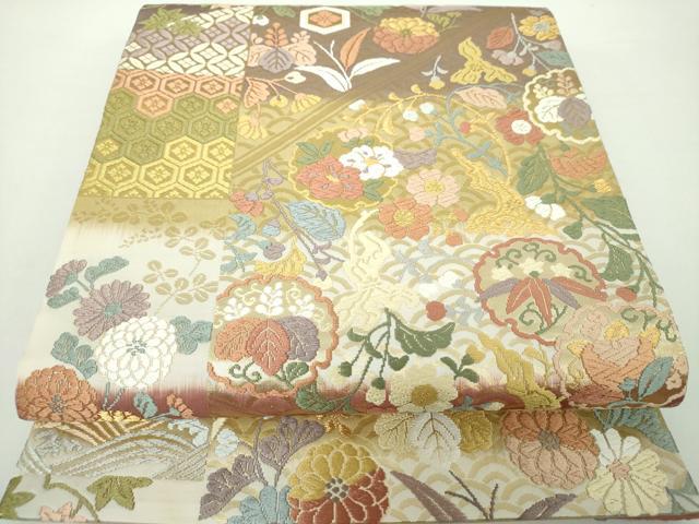 平和屋着物●六通柄袋帯　雪輪吉祥花文　金糸　正絹　逸品　DAAY1234ps