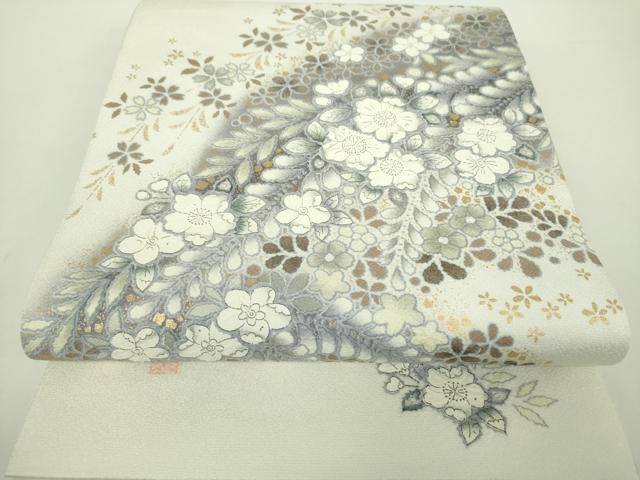 平和屋着物●越後十日町の一流染匠　桐屋・翠山工房　太鼓柄袋帯　絞り　辻が花　金彩　銀通し地　正絹　逸品　未使用　DAAY1249ps