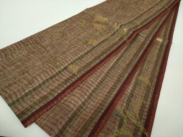 平和屋着物●六通柄袋帯　紬地　草花間道　金糸　正絹　逸品　未使用　DAAY1266ps 平和屋着物○六通柄袋帯 紬地 草花間道 金糸 正絹 逸品