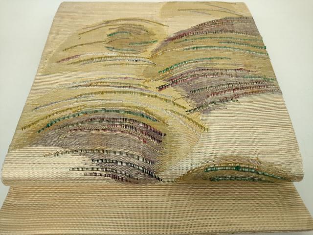 平和屋着物●太鼓柄袋帯　紬地　青海波　金糸　正絹　逸品　DAAY1267ps