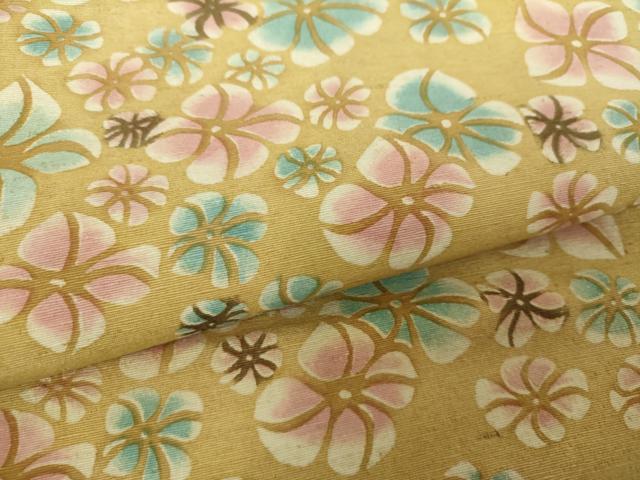 平和屋着物○九寸名古屋帯 紬地 型染 舞花文 正絹 逸品