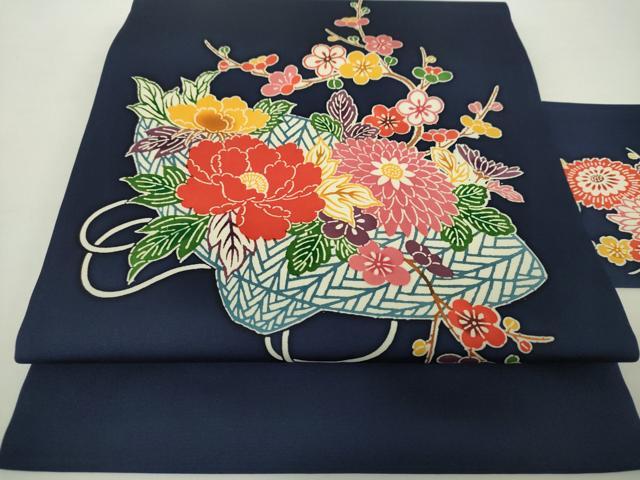 平和屋着物●塩瀬　九寸名古屋帯　型染　花笠　正絹　逸品　DAAY1293ps