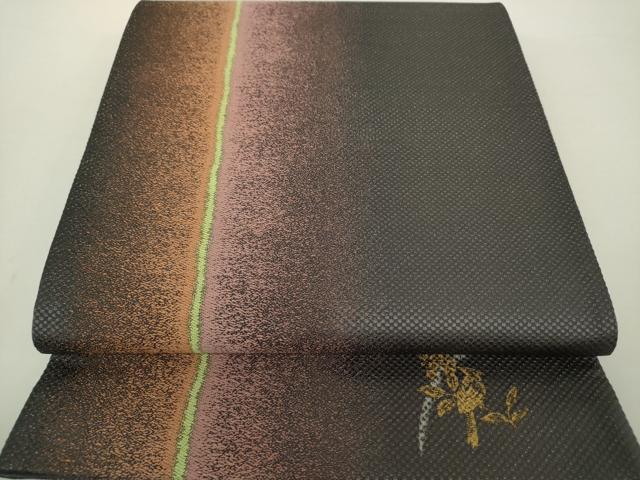 平和屋着物●六通柄袋帯　ワンポイント　間道　金彩　銀通し地　正絹　逸品　DAAY1309ps