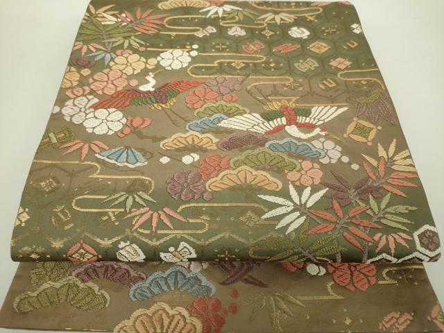 平和屋着物●西陣老舗　山城機業店　伊勢屋孝兵衛　六通柄袋帯　唐織　宝尽くし飛鶴花文　松竹梅　金糸　正絹　逸品　DAAY1322ps