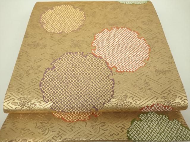 平和屋着物●全通柄袋帯　雪輪重ね　鹿の子文様　金糸　正絹　逸品　DAAY1336ps