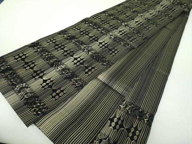 平和屋着物○六通柄袋帯 もじり織 変わり間道 黒地 金糸 正絹