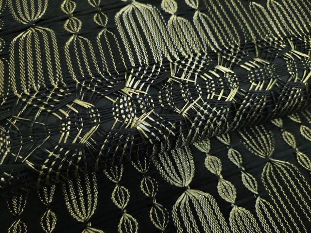 平和屋着物●六通柄袋帯　もじり織　変わり間道　黒地　金糸　正絹　逸品　DAAY1359ps 平和屋着物○六通柄袋帯 もじり織 変わり間道 黒地 金糸 正絹