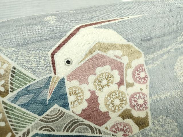 平和屋着物●九寸開き名古屋帯　紬地　作家物　型染　流水鴛鴦文　正絹　逸品　未使用　DAAY1370ps